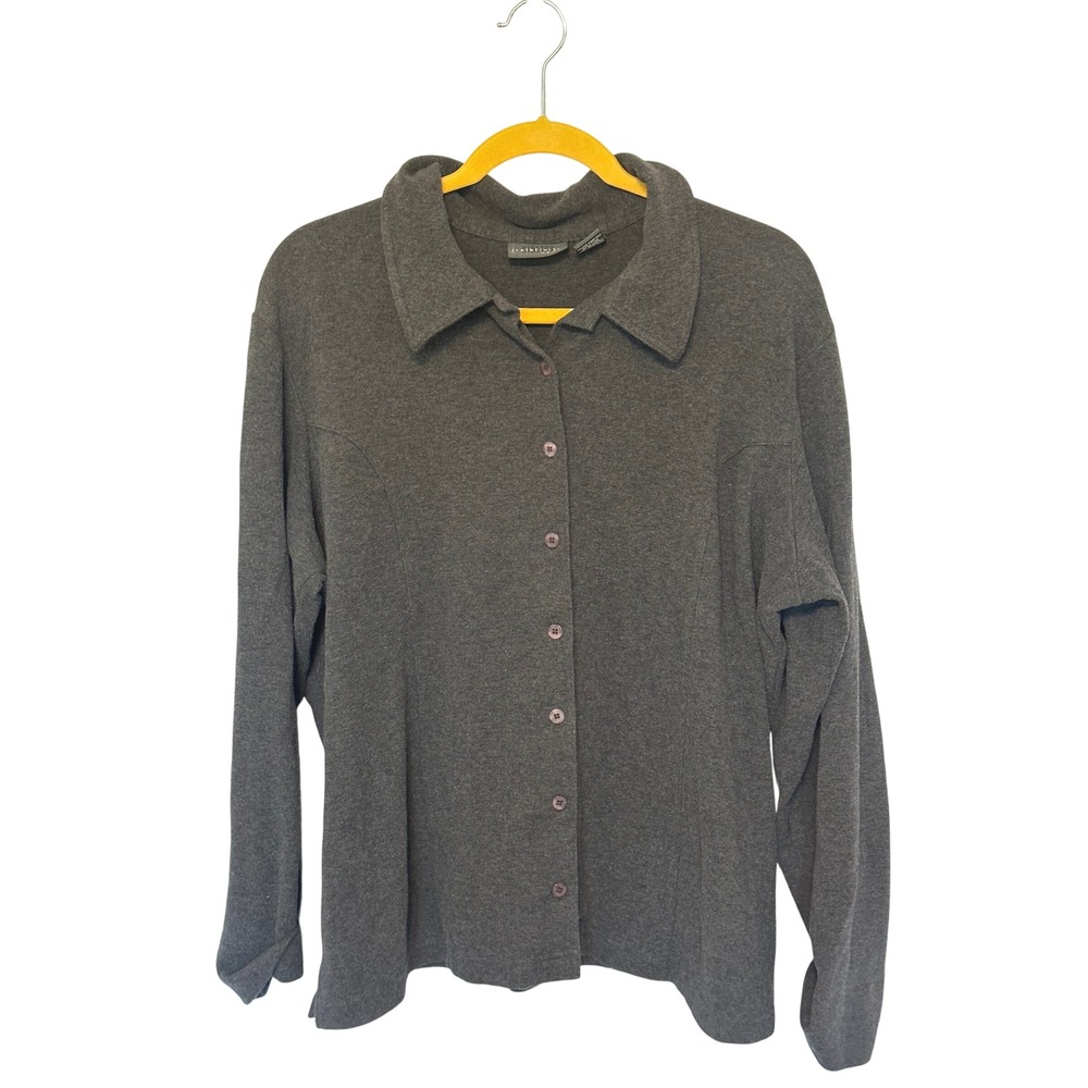 Relativity Woman Charcoal Gray Cotton Blend Button Down Shirt 2X Long Sleeve